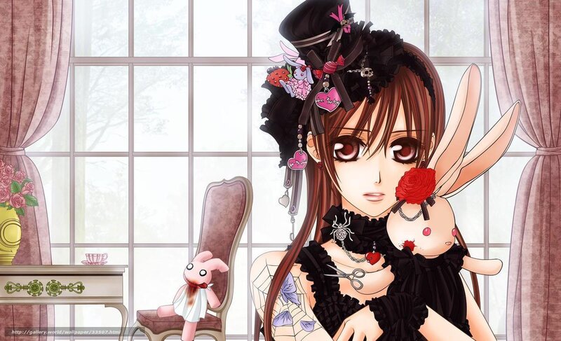 anime girl with bunny doll
