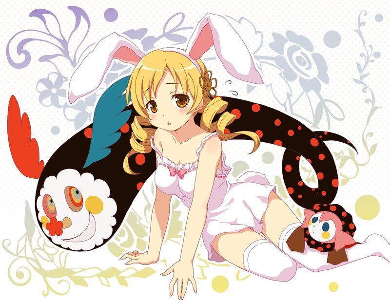 Anime girl with bunny ears and creatures