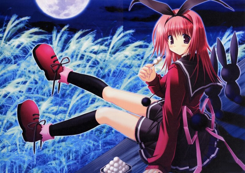 Anime girl with bunny ears at night