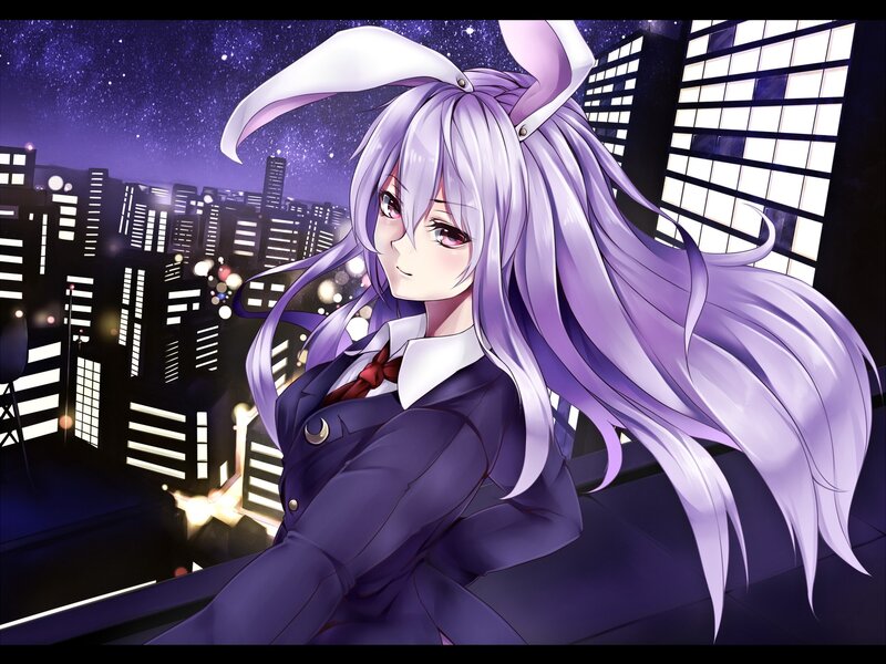 anime girl with bunny ears at night