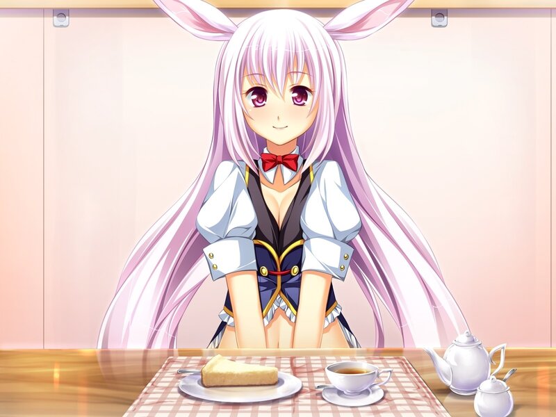 anime girl with bunny ears at tea time