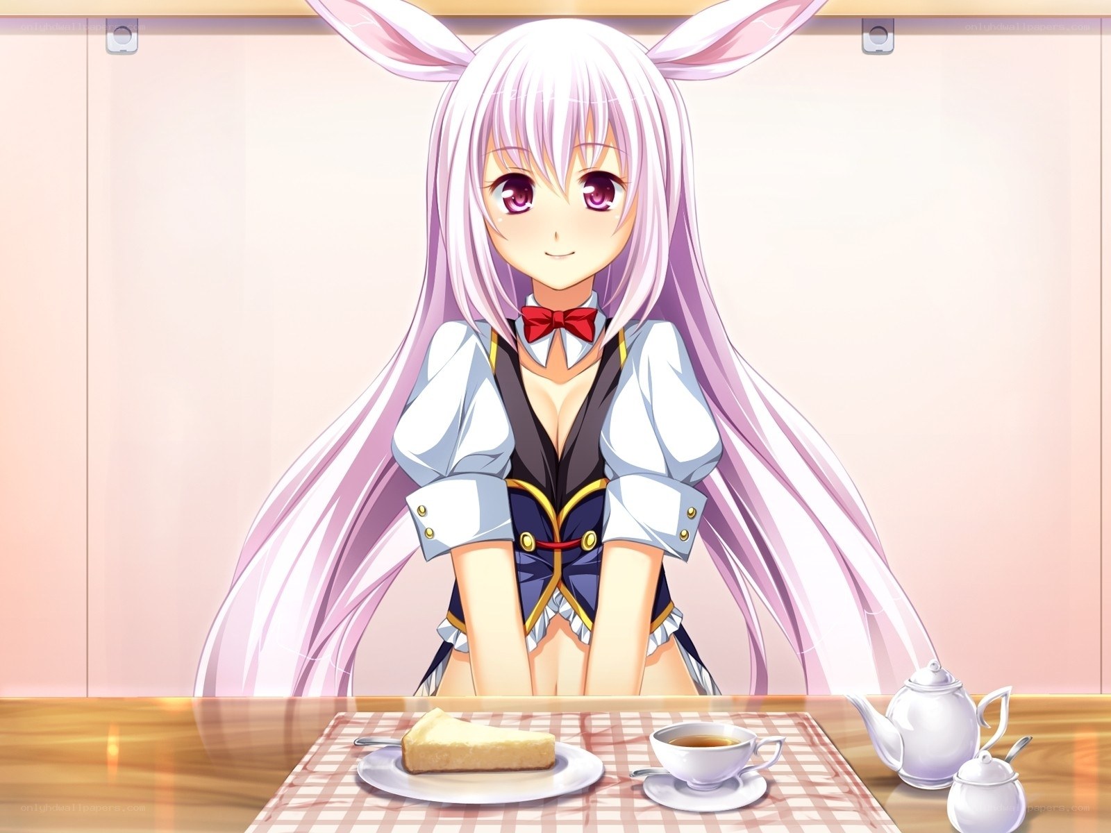 anime girl with bunny ears at tea time