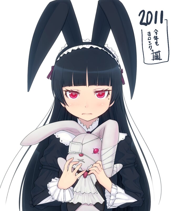 Anime Girl with Bunny Ears — Black, Calm, Bunny Ears