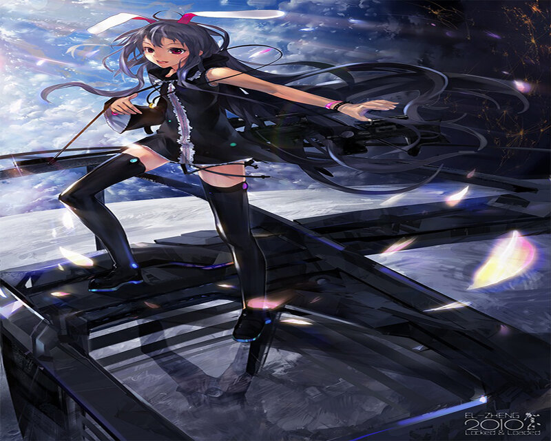 Anime Girl with Bunny Ears — Black