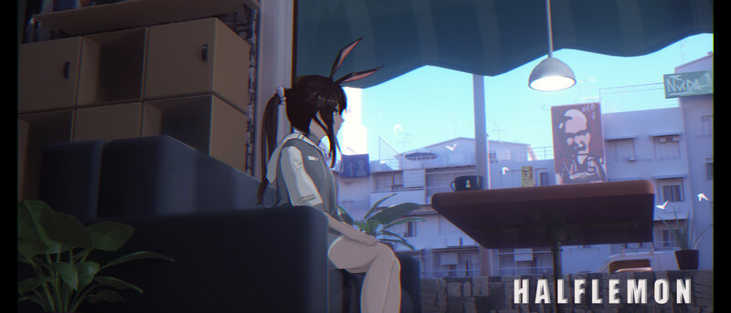 Anime Girl with Bunny Ears — Blue, Calm, Afternoon, Digital Art