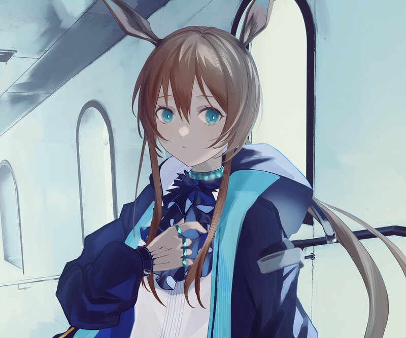 Anime Girl with Bunny Ears — Blue, Calm, Digital Art, Bunny Ears, Blue Eyes, Coat