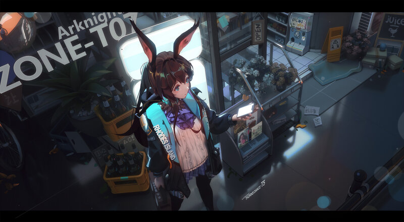 Anime Girl with Bunny Ears — Blue, Calm, Night, Digital Art
