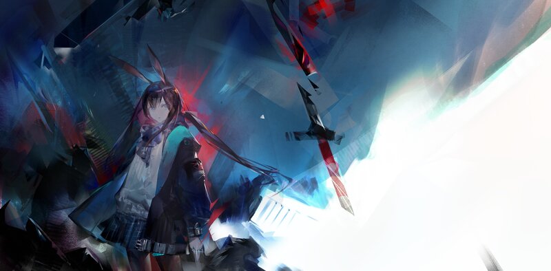 Anime Girl with Bunny Ears — Blue, Dramatic, Digital Art, Bunny Ears, Sword