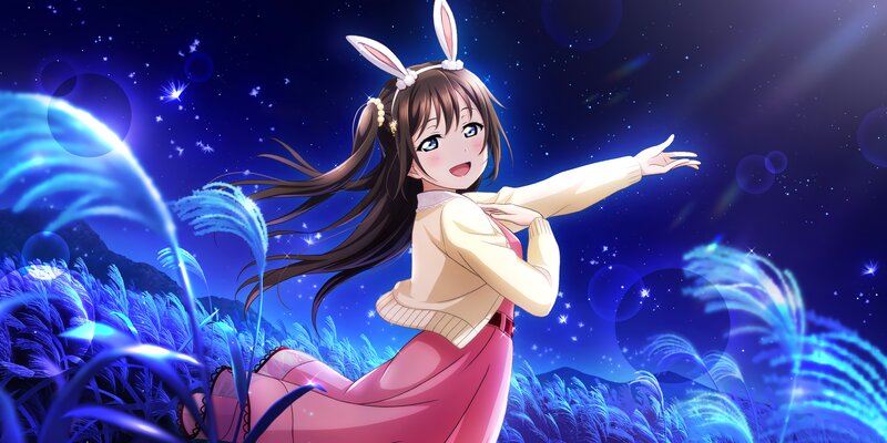 Anime Girl with Bunny Ears — Blue, Dreamy, Night, Bunny Ears, Grass