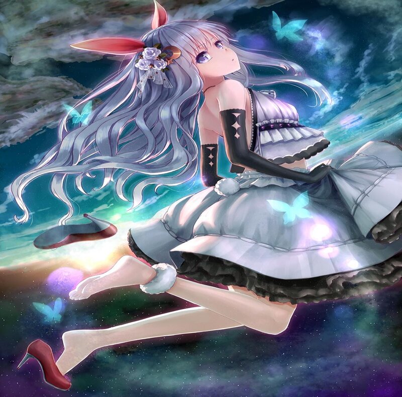 Anime Girl with Bunny Ears — Blue, Dreamy, Night, Digital Art