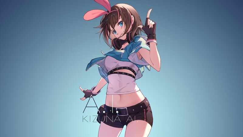 Anime Girl with Bunny Ears — Blue, Playful, Digital Art