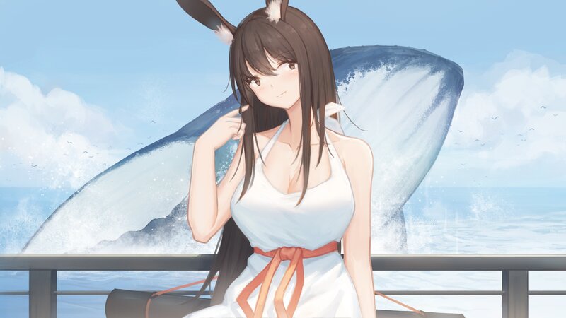 Anime Girl with Bunny Ears — Blue, Serene, Afternoon, Digital Art