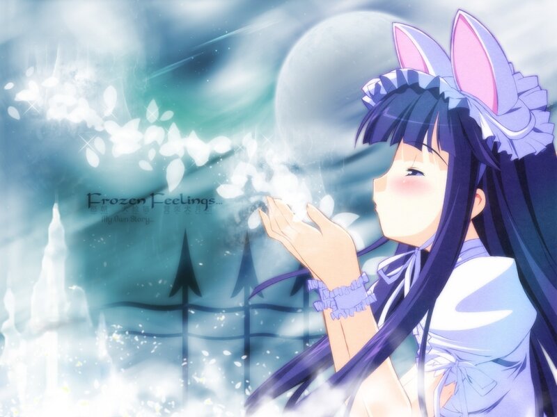 Anime Girl with Bunny Ears — Blue, Serene