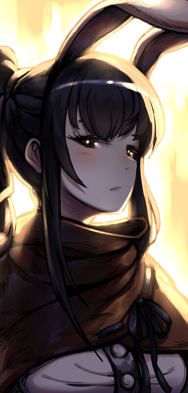 Anime Girl with Bunny Ears — Brown, Dramatic, Sunset
