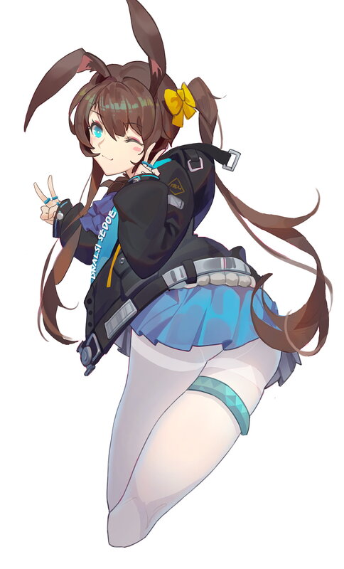 Anime Girl with Bunny Ears — Brown, Playful, Digital Art, Bunny Ears, Backpack