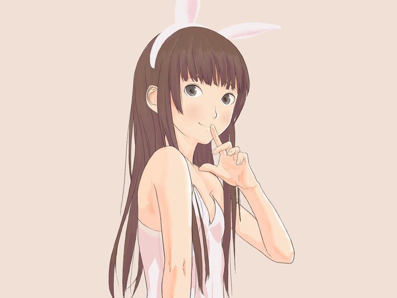 Anime Girl with Bunny Ears — Brown, Playful, Manga