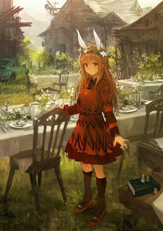 Anime Girl with Bunny Ears — Brown, Serene