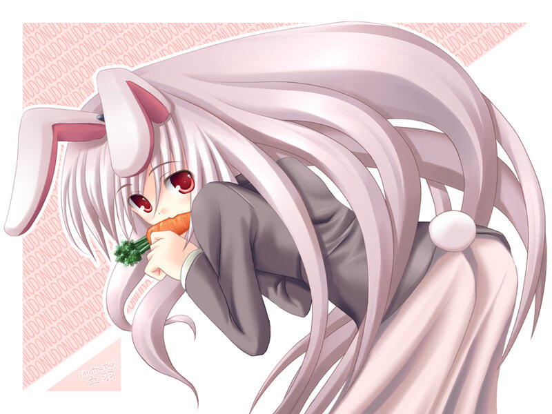 anime girl with bunny ears eating carrot