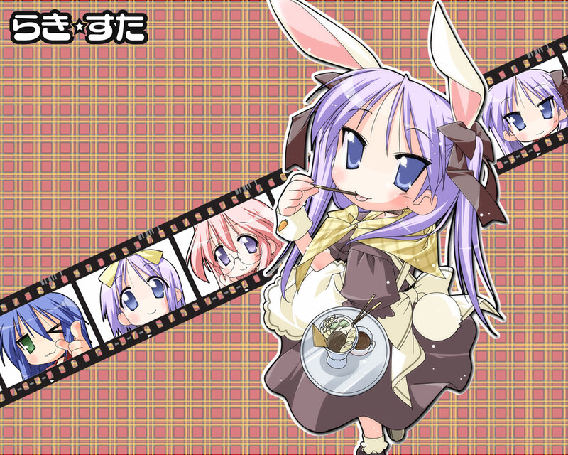 Anime girl with bunny ears eating