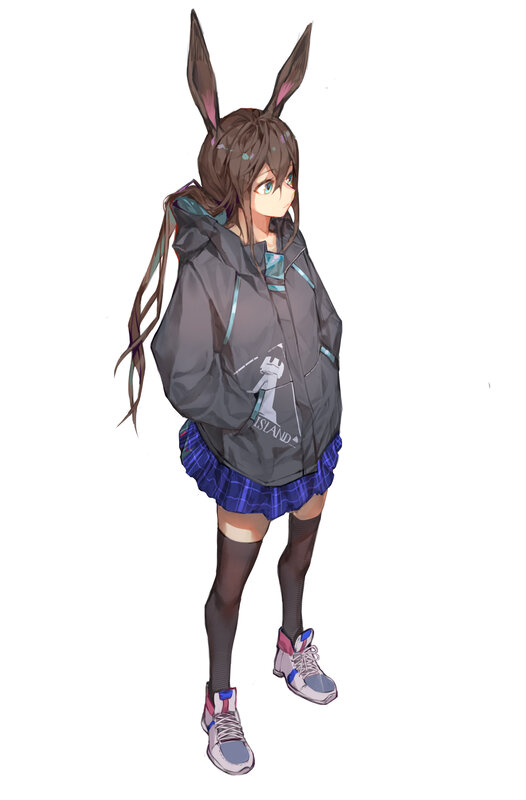Anime Girl with Bunny Ears — Gray, Neutral, Digital Art, Bunny Ears, Jacket