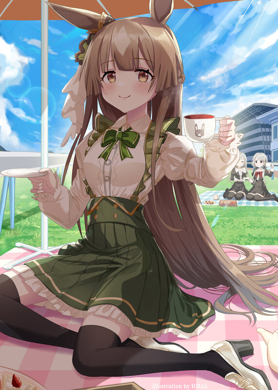 Anime Girl with Bunny Ears — Green, Serene, Afternoon
