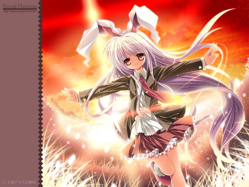 Anime girl with bunny ears in a field