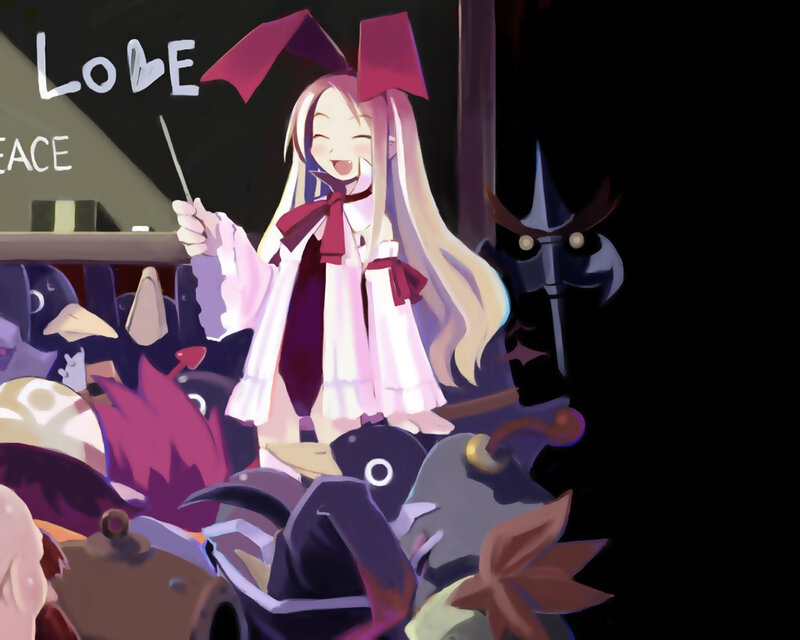 Anime girl with bunny ears in classroom