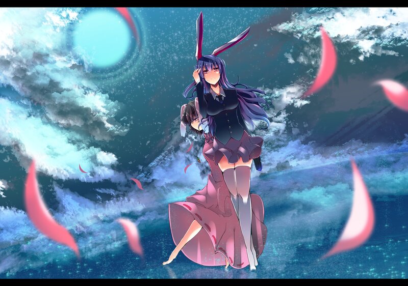 Anime girl with bunny ears in storm