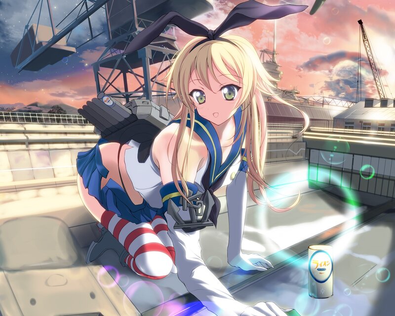 anime girl with bunny ears on ship deck