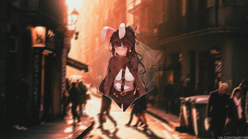 Anime Girl with Bunny Ears — Orange, Dramatic