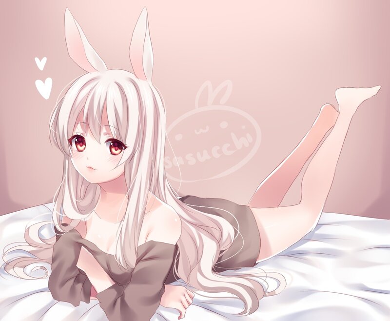 Anime Girl with Bunny Ears — Pink, Calm, Digital Art