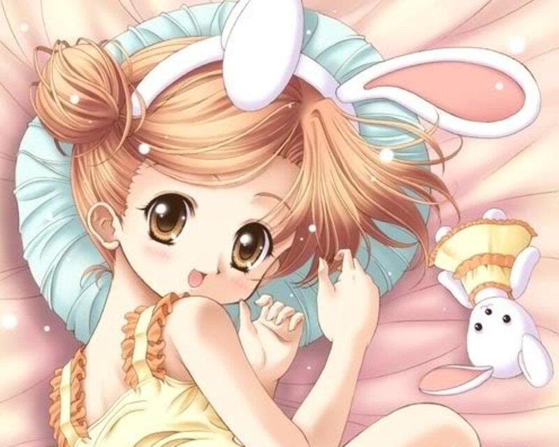 Anime Girl with Bunny Ears — Pink, Cute, Manga