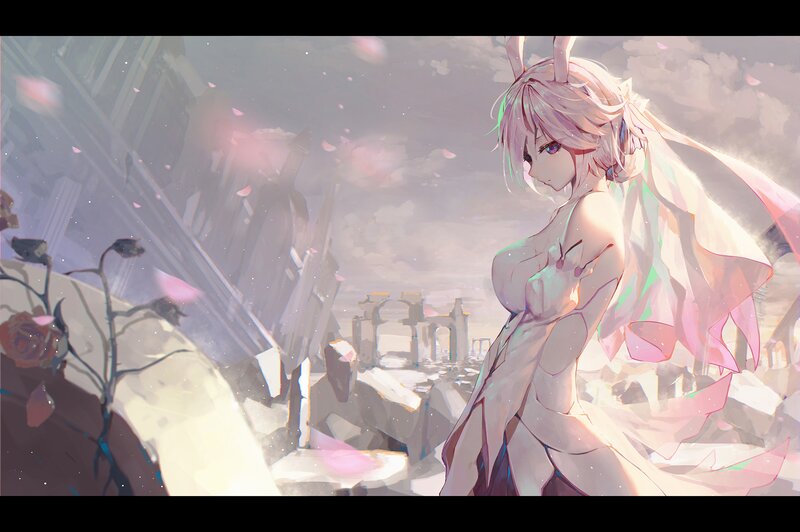 Anime Girl with Bunny Ears — Pink, Melancholic, Afternoon