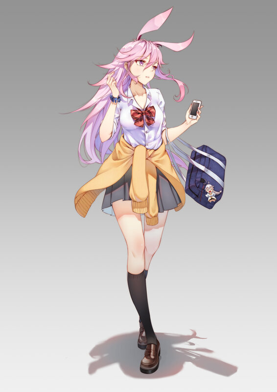 Anime Girl with Bunny Ears — Pink, Neutral
