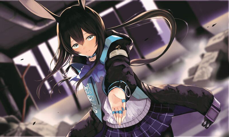 Anime Girl with Bunny Ears — Purple, Dynamic, Bunny Ears, Skirt