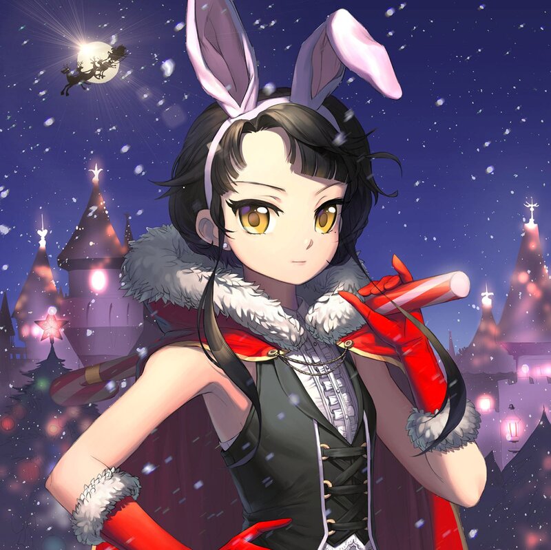 Anime Girl with Bunny Ears — Purple, Festive, Night
