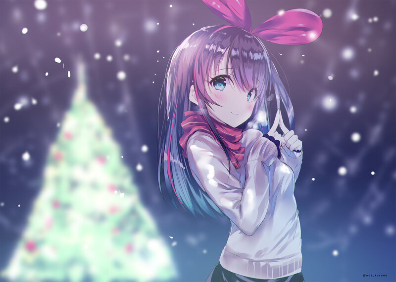 Anime Girl with Bunny Ears — Purple, Festive, Winter