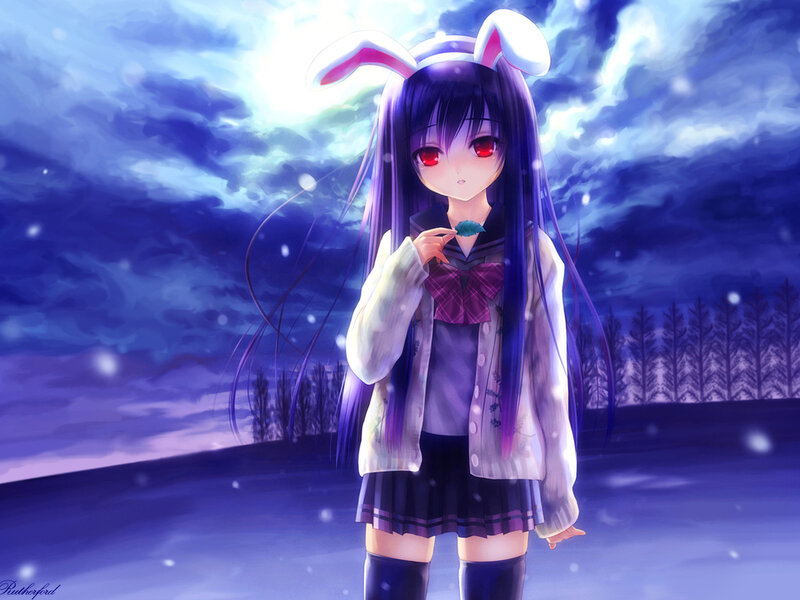 Anime Girl with Bunny Ears — Purple, Melancholic
