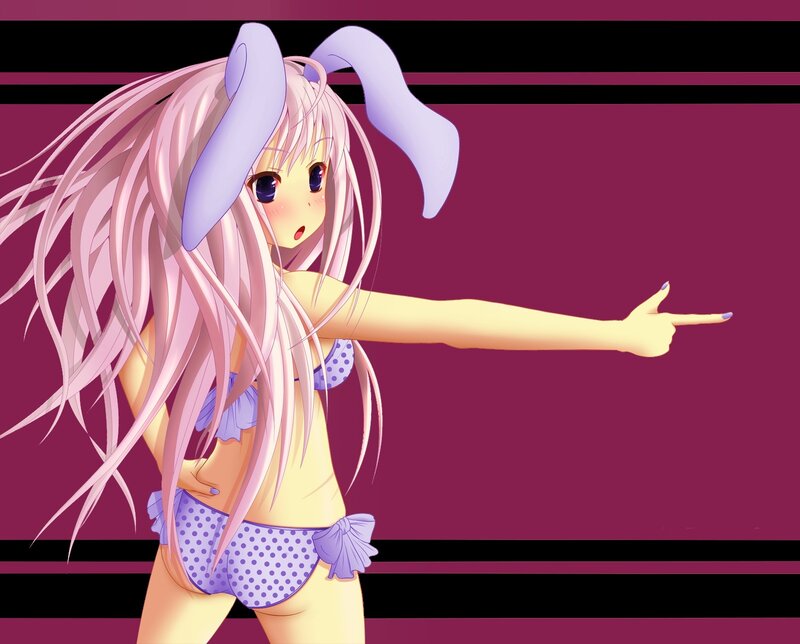 Anime Girl with Bunny Ears — Purple, Playful, Bunny Ears, Swimsuit