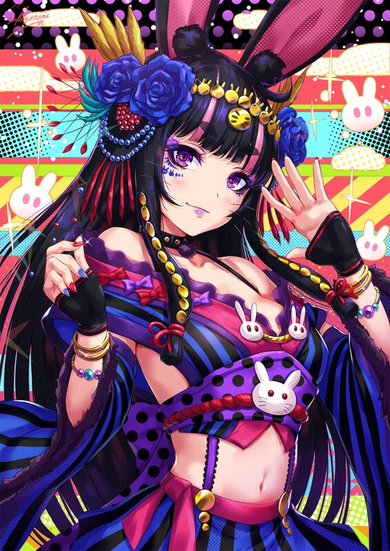 Anime Girl with Bunny Ears — Purple, Playful, Digital Art