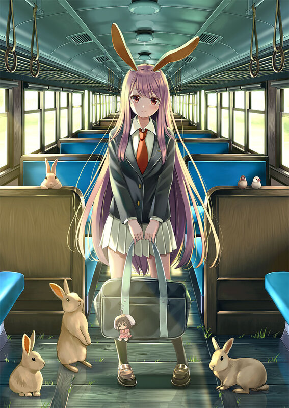 Anime Girl with Bunny Ears — Purple, Serene, Morning
