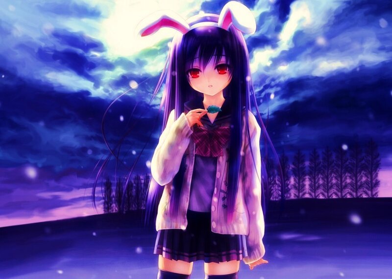 Anime Girl with Bunny Ears — Purple