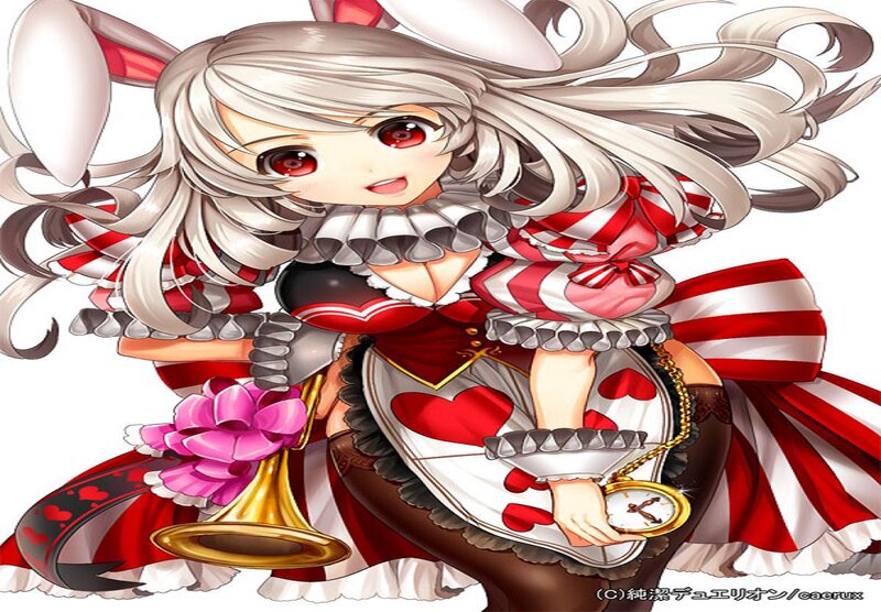 Anime Girl with Bunny Ears — Red, Playful