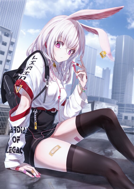 Anime Girl with Bunny Ears — White, Calm, Afternoon, Digital Art, Backpack