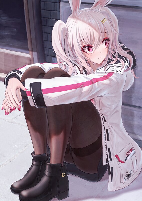 Anime Girl with Bunny Ears — White, Calm, Digital Art, Bunny Ears, Jacket