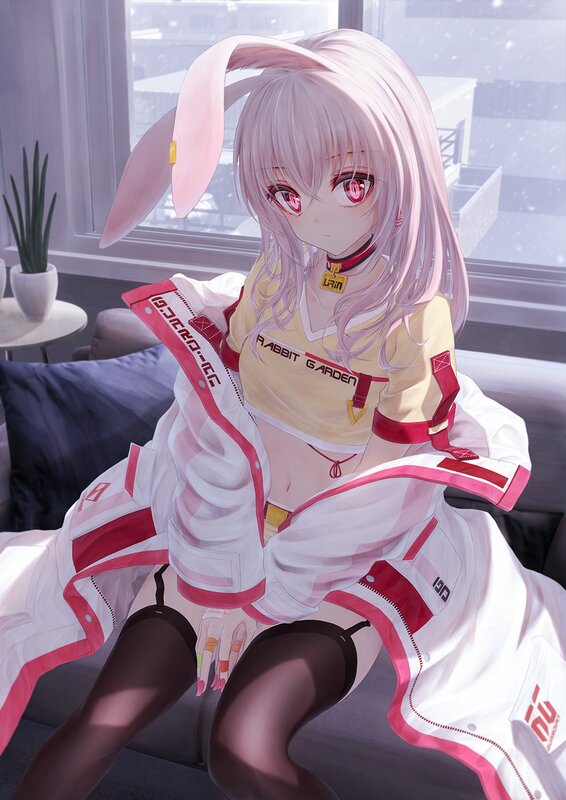Anime Girl with Bunny Ears — White, Calm, Winter, Digital Art