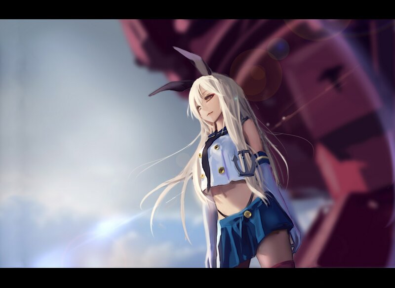 Anime Girl with Bunny Ears — White, Dramatic, Digital Art