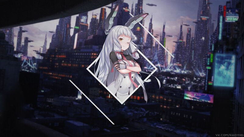 Anime Girl with Bunny Ears — White, Dramatic, Night