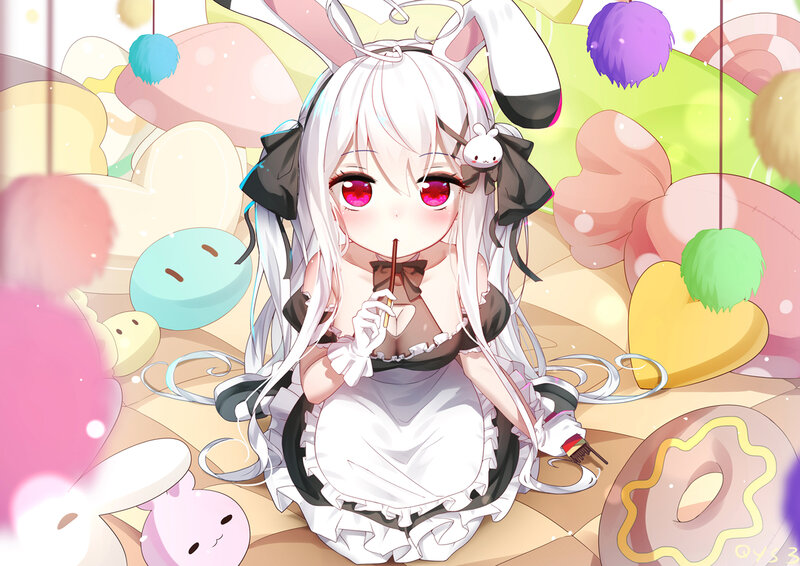 Anime Girl with Bunny Ears — White, Playful, Digital Art, Bunny Ears