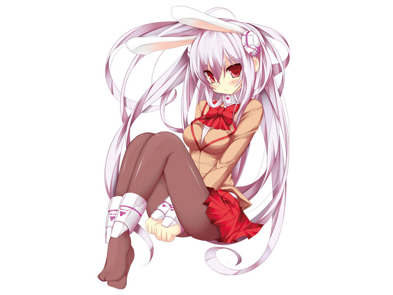 Anime Girl with Bunny Ears — White, Playful